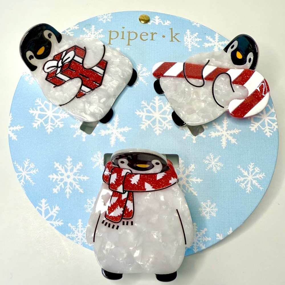 Piper K-Hair Claw Clips-Penguins-Winter/Christmas-Set of 3-NWT